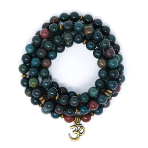 Indian Bloodstone 108 mala prayer beads, yoga bracelet