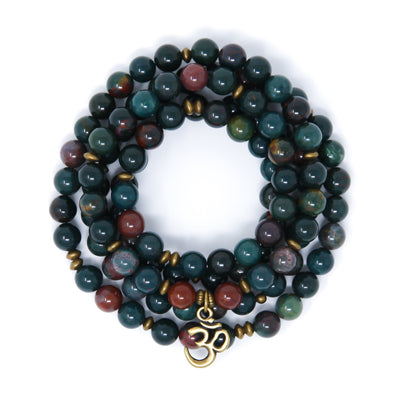 Indian Bloodstone 108 Mala Bracelet, yoga jewelry made in USA